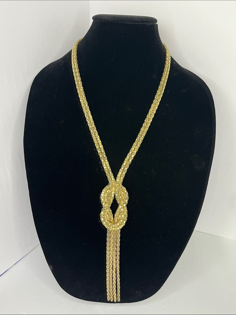 Gold Knotted Lariat Necklace with Tassel